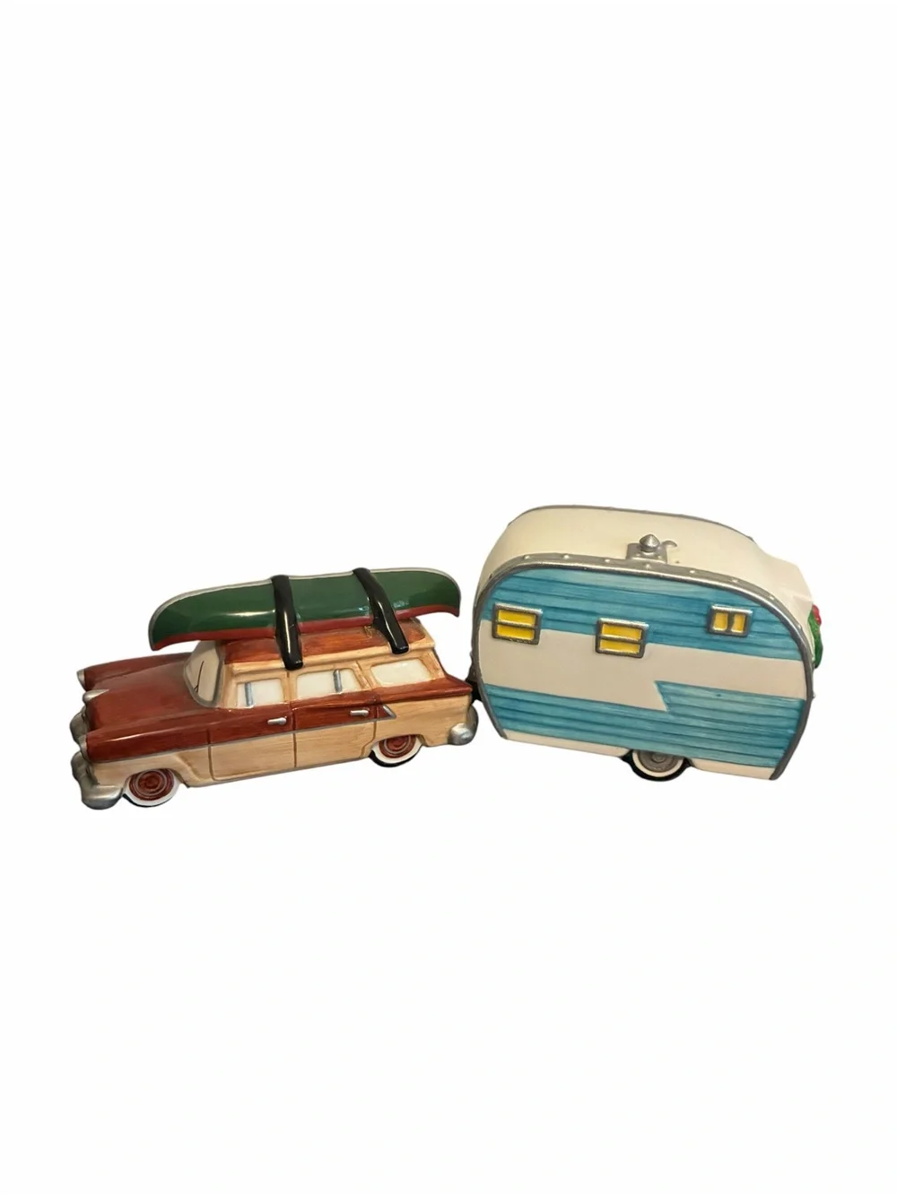 Department 56 Snow Village Woodie Station Wagon and Camper Trailer Accessory Set